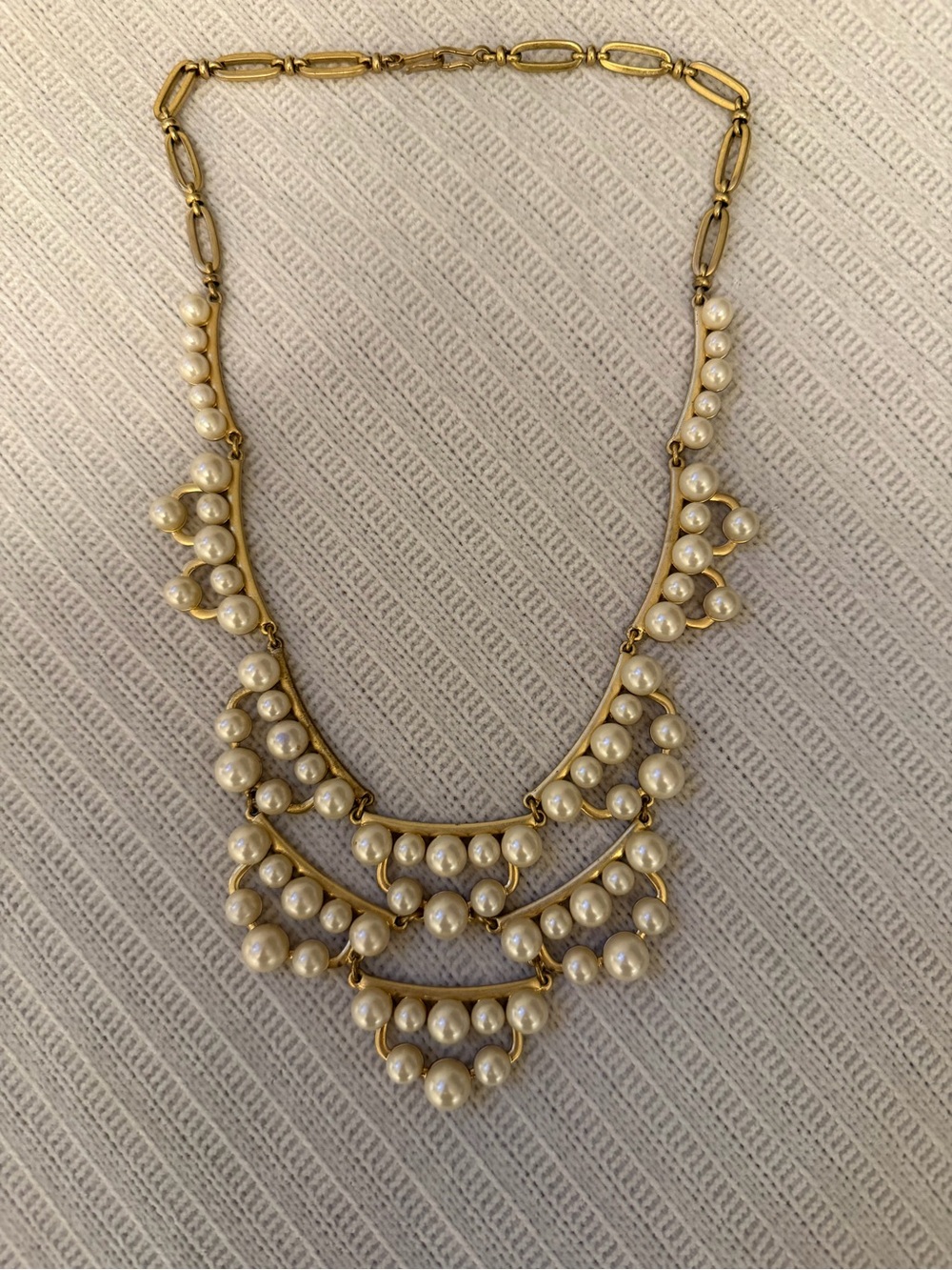 Stella & Dot Gold and Cream Pearl Layered Bib Necklace